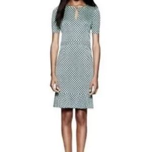 Tory Burch Kayla Dress size small White Navy Aqua Blue Chartreuse 100% Silk ECU